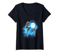 Womens 3 Ostrich Howling at The Moon Colorful Blue V-Neck T-Shirt