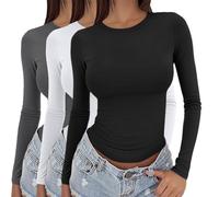 Women's 3 Pack Long Sleeve T-Shirts Y2K Slim Fit Stretch Crewneck Basic Layering Tops Casual Yoga Sports Wear A02(3pcs - 16, M) Blusas Mujer Tallas Grandes