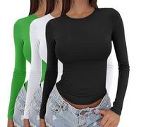 Women's 3 Pack Long Sleeve Tops Y2k Basic Layering Tight Thermal Undershirts Slim Fitted Going Out Tee Shirts Round Neck Stretch Fit Aesthetic Streetwear 3 Pieces Solid Colour T-Shirts