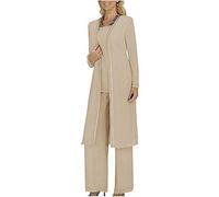 Women's 3 PC Chiffon Pants Suits Mother's Outfit for Wedding Plus Size Evening Gowns Dress Suit Champagne UK20