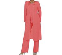 Women's 3 PC Chiffon Pants Suits Mother's Outfit for Wedding Plus Size Evening Gowns Dress Suit Coral UK10
