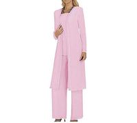 Women's 3 PC Chiffon Pants Suits Mother's Outfit for Wedding Plus Size Evening Gowns Dress Suit Pink UK10