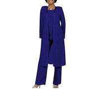 Women's 3 PC Chiffon Pants Suits Mother's Outfit for Wedding Plus Size Evening Gowns Dress Suit Royal Blue UK20