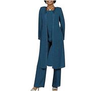Women's 3 PC Chiffon Pants Suits Mother's Outfit for Wedding Plus Size Evening Gowns Dress Suit Teal UK12