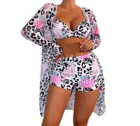 Womens 3 Piece Bikini Sets Sexy Triangle Bikini Bathing Suits Women's Wrap Print High Waisted Twist Front Swimwear Top Padded Swimsuit Beachwear Sarong Travel Essentials Purple