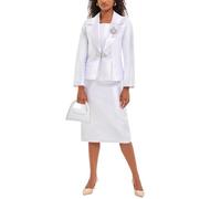 Women's 3 Piece Church Suits for Formal Occasions with Handmade Diamond Buckle Elegant Dress Business Sets, White, 22