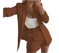Womens 3 Piece Outfit Suit Casual Solid Open Front Blazer and Shorts with Belted Suits Set Notch Lapel Ladies Elegant Business Office Suit Sets Work Blazer Pants
