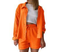Womens 3 Piece Outfit Summer Cotton Linen Crinkled Comfy Shirt Shorts and Vest Tracksuit Elastic Waist Shorts Smart Soft Sets with Pockets Fashion 2026 Outdoor Leisure Wear S-2XL