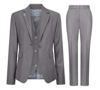 Women's 3 Piece Plain Grey Office Suit Tailored Fit Formal Workwear