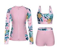 Women's 3 Piece Rash Guard Long Sleeve Swimsuits Ladies Zip Up Swim Shirts Tank Tops Built in Bra with Boyshorts Sun Protection Swimsuit Tankini Sets Quick Dry