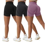Women's 3 Piece Running Shorts Seamless High Waisted Butt Lifting Gym Cycling Workout Biker Booty Yoga Shorts