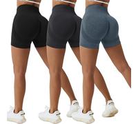 Women's 3 Piece Running Shorts Seamless High Waisted Butt Lifting Gym Cycling Workout Biker ScrunchYoga Shorts Black Grey Blue