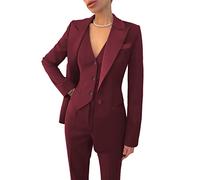 Women's 3 Piece Suit Formal Business Peak Lapel Slim Fit Tuxedo Lady Suits(Blazer+Vest+Pants)(Burgundy,L)