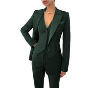 Women's 3 Piece Suit Formal Business Peak Lapel Slim Fit Tuxedo Lady Suits(Blazer+Vest+Pants)(Hunt Green,S)