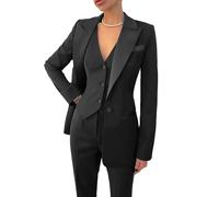 Women's 3 Piece Suit Set Notch Lapel Long Sleeve Blazer Jacket Vest and Pants Formal Business Tuxedo Suits for Evening Party, Black, 14
