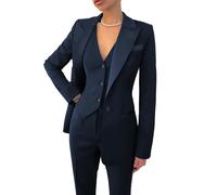 Women's 3 Piece Suit Set Notch Lapel Long Sleeve Blazer Jacket Vest and Pants Formal Business Tuxedo Suits for Evening Party, Dark Blue, 12
