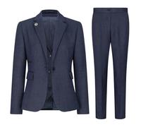 Women's 3 Piece Tweed Suit Navy Herringbone Pattern Tailored Fit Business Formal Ladies Dress - Navy 14