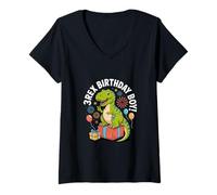 Women's 3 Rex Birthday Boy Dinosaur 3rd Birthday T-Rex V-Neck T-Shirt