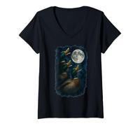 Womens 3 Three Ducks Howling at The Moon V-Neck T-Shirt