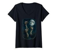Womens 3 Three Ostrich Howling at The Moon V-Neck T-Shirt