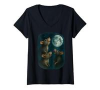 Womens 3 Three Rats Howling at The Moon V-Neck T-Shirt