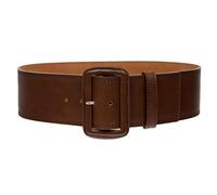 Women's 3" Wide High Waist Fashion Stitch Rectangular Leather Belt, Brown | S/M - 32"