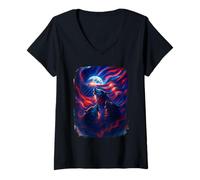 Womens 3 Wolf Howling At The Moon US Flag Wildlife Wolves Lovers V-Neck T-Shirt