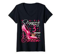 Womens 3 Year Old Gifts High Heels Stepping Into My 3rd Birthday V-Neck T-Shirt