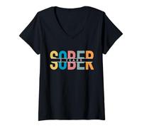 Womens 3 Years Sober Recovery Three Year Clean Soberversary V-Neck T-Shirt