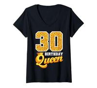 Women's 30 Birthday Queen Leopard Thirty Years Old 30th Birthday V-Neck T-Shirt