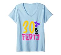 Womens 30 & Flirty - Single Woman Birthday Fun V-Neck T-Shirt