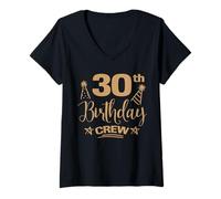 Womens 30 Year Old B-Day Funny 30th Birthday Crew Group Friends V-Neck T-Shirt