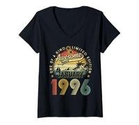 Womens 30 Years Old Vintage Born in January 1996 30th Birthday Men V-Neck T-Shirt