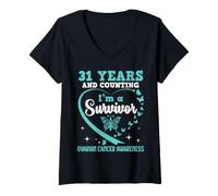 Women's 31 Years and Counting Im A Survivor Ovarian Cancer Awareness V-Neck T-Shirt
