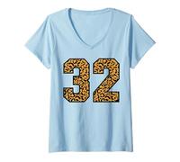 Womens 32 Number Leopard Thirty-Two Team Sports Varsity Matching V-Neck T-Shirt