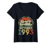 Womens 32 Years Old Vintage September 1993 Retro 32nd Birthday Men V-Neck T-Shirt