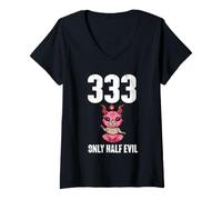 Women's 333 Only Half Evil Satan Cute Satanic Devil Baphomet V-Neck T-Shirt