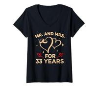Womens 33rd Wedding Anniversary Couples Married 33 Years Funny V-Neck T-Shirt