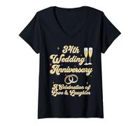 Womens 34th Wedding Anniversary Couples Marriage Celebration V-Neck T-Shirt