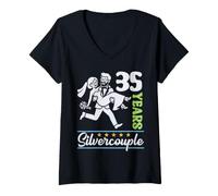 Women's 35 Years Silvercouple 35th Wedding Anniversary Marry Couples V-Neck T-Shirt