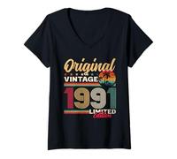 Womens 35th Birthday Man Woman 35 Years 1991 Decoration Fun V-Neck T-Shirt