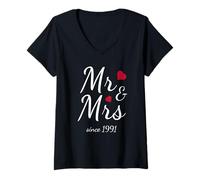 Women's 35th Marriage Anniversary - Mr. & Mrs. Since 1991 V-Neck T-Shirt