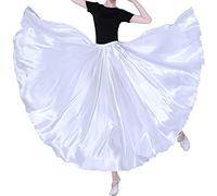 Women's 360 Degree Satin Full Circle Long Skirt for Belly Dance Practise Halloween Cosplay Party Costume Length - White - One Size