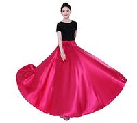 Women's 360 Degree Satin Full Circle Long Skirt for Belly Dance Practise Halloween Cosplay Party Costume Length - Red - One Size