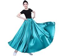 Women's 360 Degree Satin Full Circle Long Skirt for Belly Dance Practise Halloween Cosplay Party Costume Length - Green - One Size