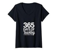 Women's 365 Days of Teaching One Button At A Time V-Neck T-Shirt