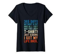 Women's 365 Days Without A Sip Funny 1 Year Sober Birthday Sobriety V-Neck T-Shirt