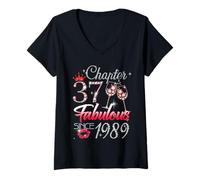Women's 37th Birthday Queen Chapter 37 Fabulous Since 1989 Women V-Neck T-Shirt