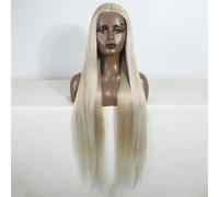 Women's 38 Inch Straight Synthetic Lace Front Wig Ombre Brown Red Blonde Highlights Lace Frontal Wigs For Cosplay