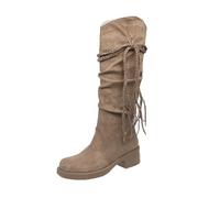 Women's 39 40 Large Size Thick Long Barrel Medium Boots and Winter Western Thick Heel Denim Pile Boots High Shoes Women's Sexy, gold, 7 UK